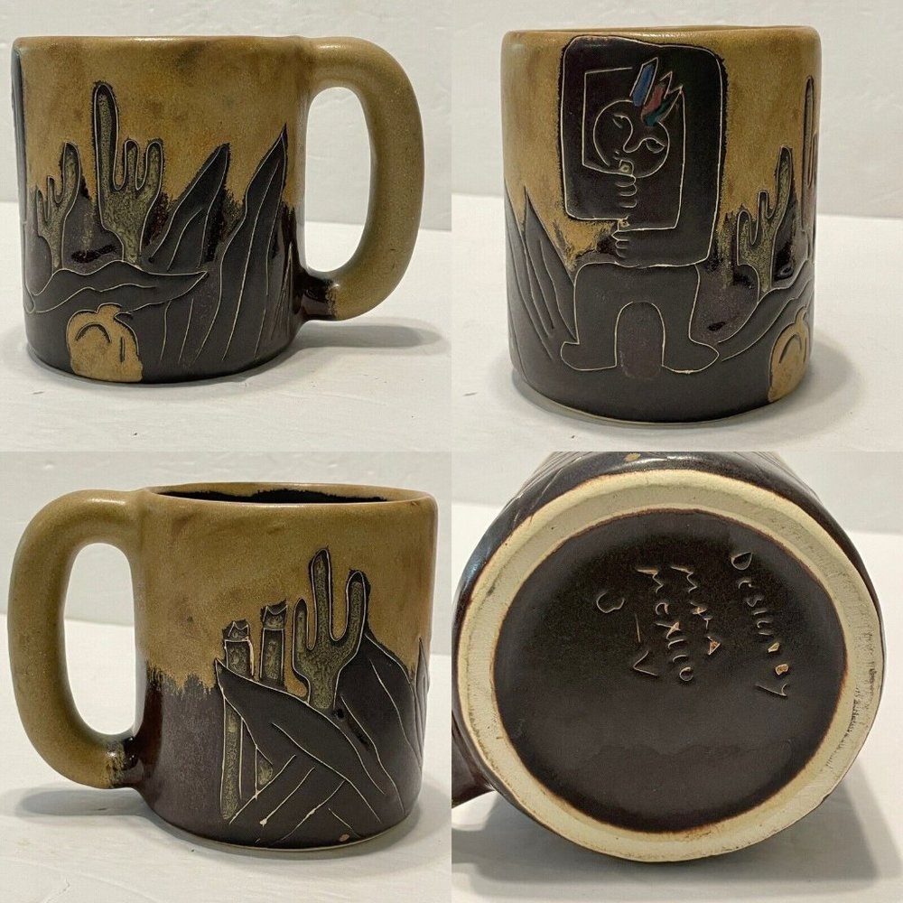 HANDCRAFTED MARA ART POTTERY COFFEE MUG Tea Cup CACTUS MEXICO Musician Music